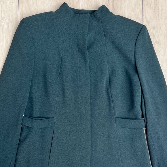 Alfani Military-Style Long Line Jacket Mandarin Collar Deep Green Size 8 Petite - Picture 2 of 16